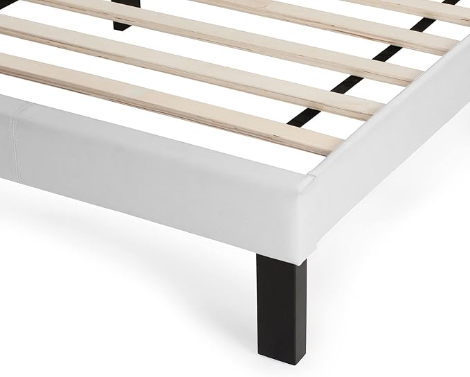 Poundex PU Upholstered Platform Bed, Twin, White