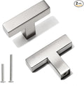 Bar Cabinet Pulls - 2 Pack Square Brushed Nickel Drawer Knobs, Stainless Steel Single Hole Cupboard Hardware