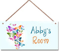 Personalized Colourful Butterflies Floral Signs for Girls Room Bedroom Door Hanging Wooden Signs Custom Baby Name Butterfly Door Hanger Baby Nursery Room Customized Kids Room Décor