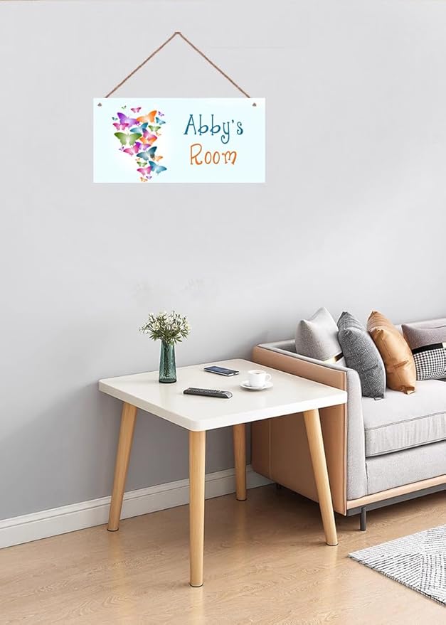 Personalized Colourful Butterflies Floral Signs for Girls Room Bedroom Door Hanging Wooden Signs Custom Baby Name Butterfly Door Hanger Baby Nursery Room Customized Kids Room Décor