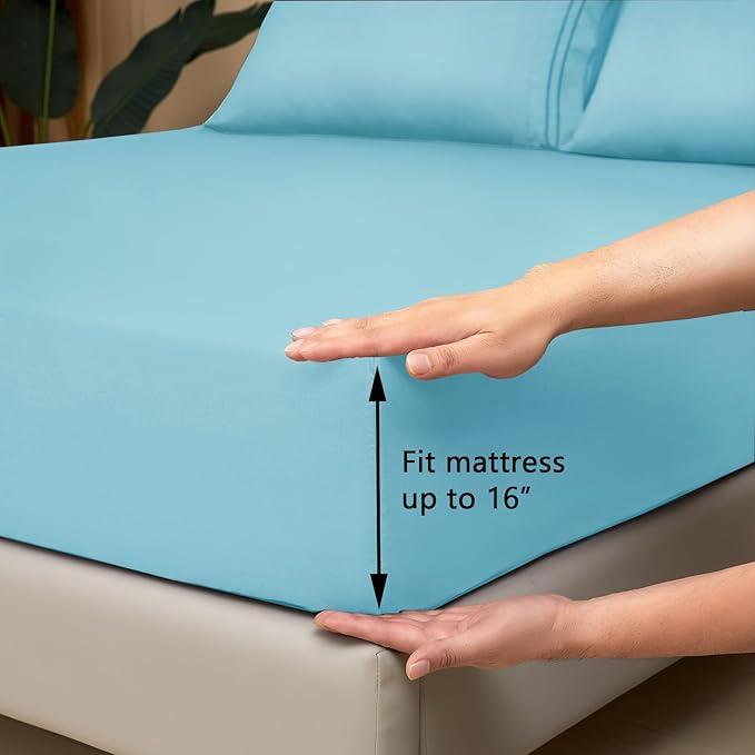 Mejoroom Twin Sheet Set - Hotel Collection Twin Sheets - Bedding Sheets & Pillowcases with Deep Pocket Fitted Sheet, Breathable, Wrinkle & Fade Resistant - 3 Piece(Baby Blue)