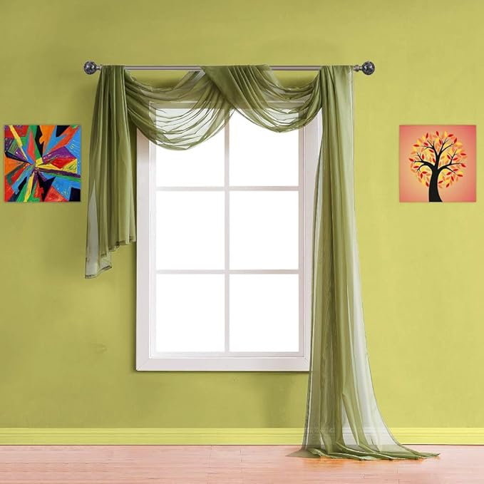 Warm Home Designs 24 Feet Long Sage Green Sheer Window Scarf. These XXL Length Valance Scarves 54 X 288 Inches in Size. Great as Bed Canopy or Wedding Arch Draping Fabric. AM Sage 288"