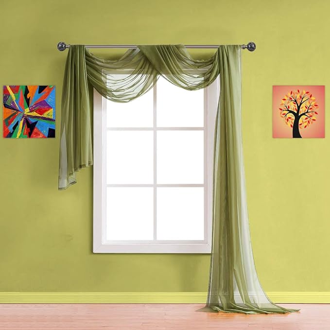 Warm Home Designs Sage Green Sheer Window Scarf. All Valance Scarfs are 54 X 216 Inches. Great As Wedding Arch Draping Fabric, Bed Canopy Or for Decorative Project. AM Sage 216