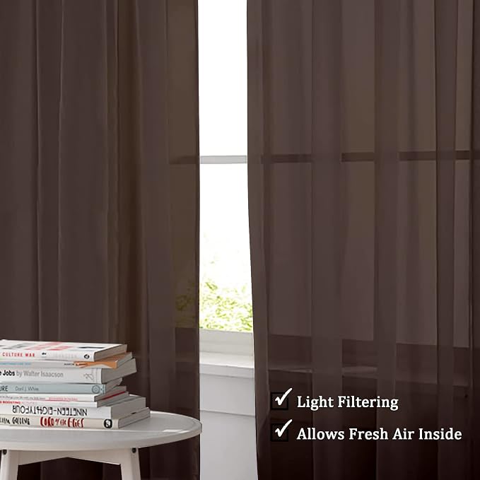 Chocolate Sheer Curtains 96 Inch Length, Elegant Sheer Curtains - Image 3