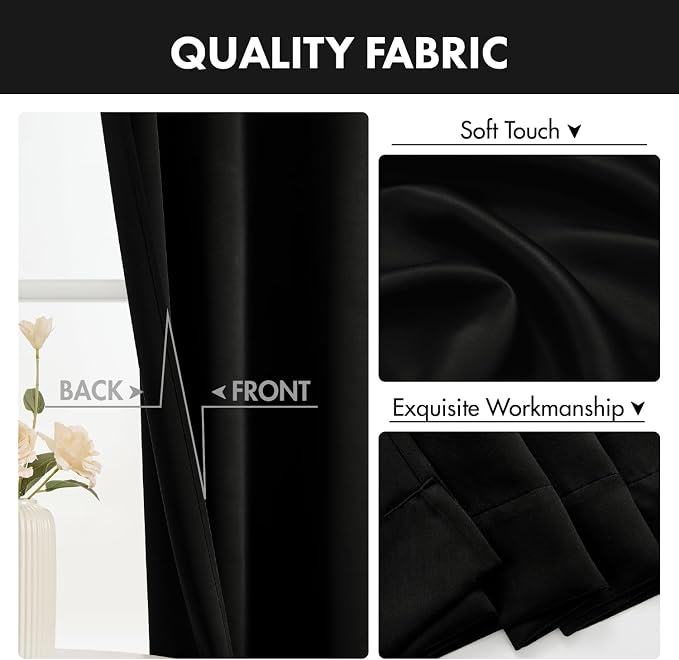 MIULEE 4 Panel Set Short Bedroom Blackout Curtains 54 Inch Long Black | Thermal - Image 8