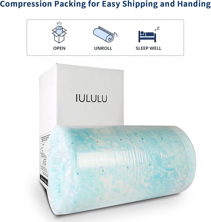 IULULU Mattress Topper, 4 Inch Gel Memory Foam Mattress Topper, King, CertiPUR-US Certified, Blue