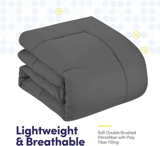 Sweet Home Collection 5 Piece Comforter Set Bag Solid Color All Season Soft Down Alternative Blanket & Luxurious Microfiber Bed Sheets, Gray, Twin