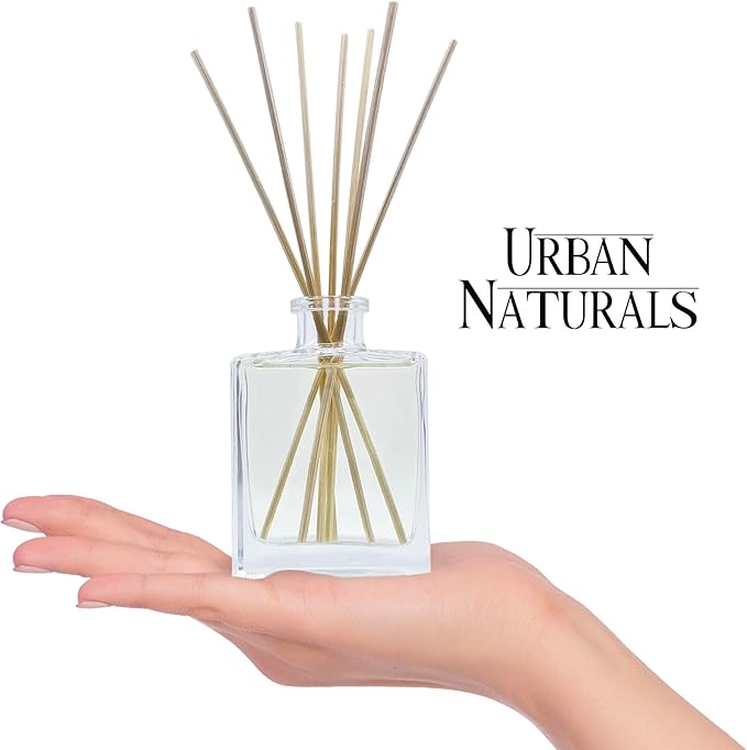 Urban Naturals Holiday Cheer Reed Diffuser Set – Cranberry, Cinnamon, Evergreen, Cedar & Smokey Wood – Made with Essential Oils – Sleek Rectangular Refillable Glass Bottle – Made in The USA