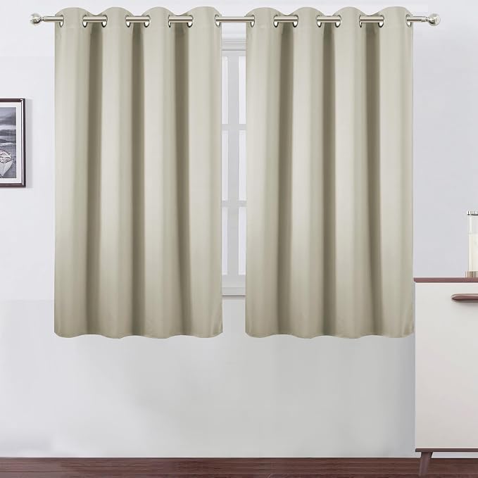 Blackout Curtains 66 x 54 Inch Long Light Beige Curtains Set of 2 Panels Room by Lemomo