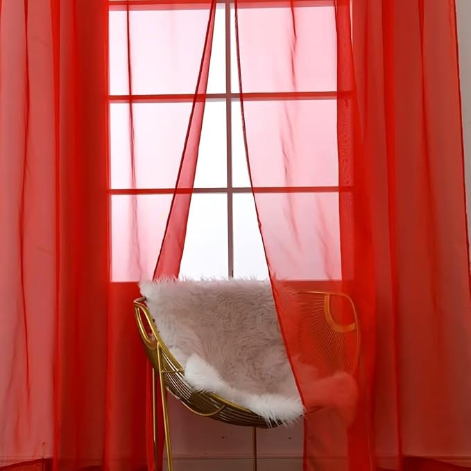 SpaceDresser Sheer Red Curtains 4 Panels Rod Pocket Semi-Sheer Curtain 84 - Image 4