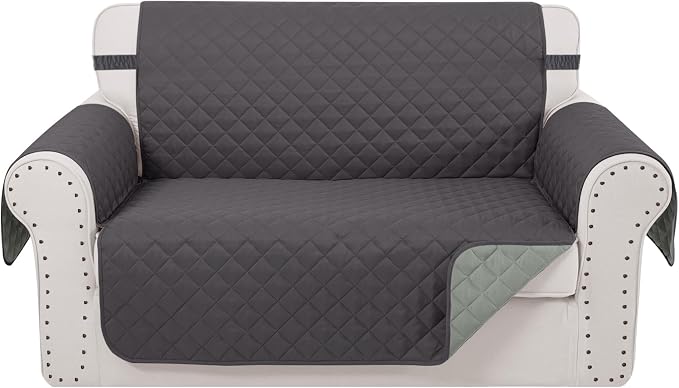 Reversible Loveseat Couch Sofa Covers, Dark Grey | Loveseat Covers by LuxshareHome
