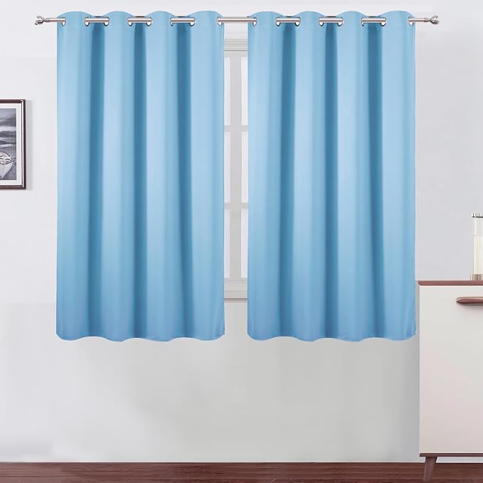 Blackout Curtains 66 x 54 Inch Long Sky Blue Curtains Set of 2 Panels Room by Lemomo