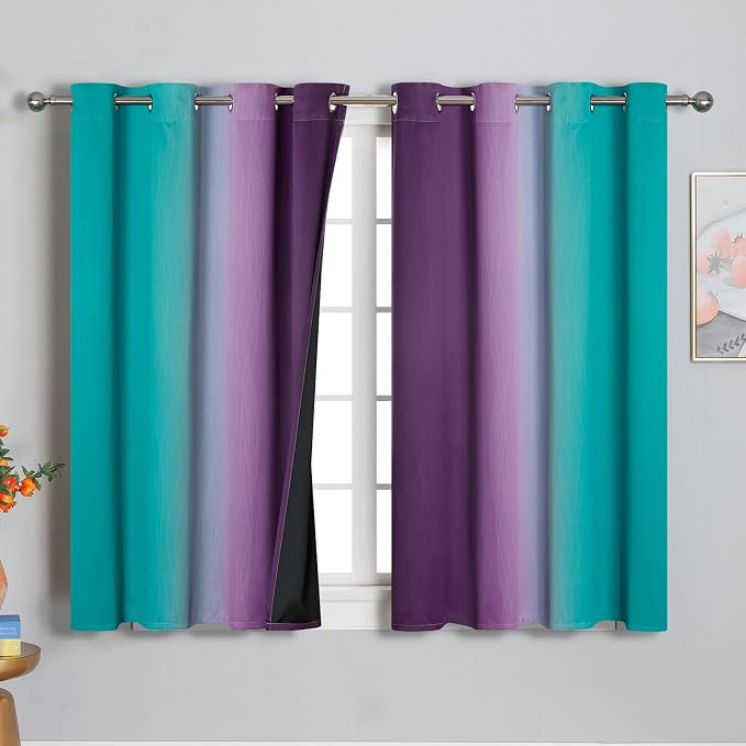 Ombre Teal and Purple Blackout Curtains - Image 2