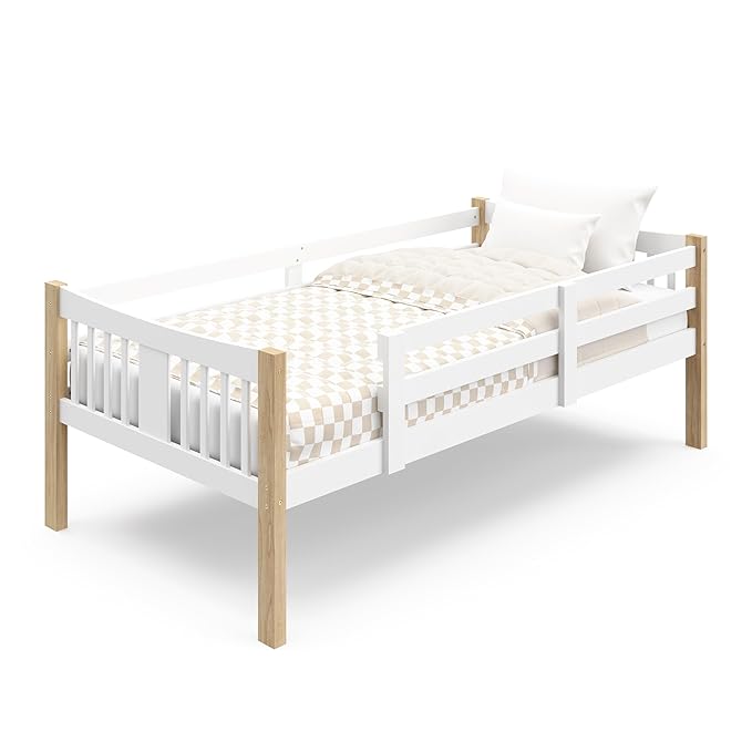 Storkcraft Caribou Bunk Bed Twin Over Twin Bunk Bed (White with Natural) - GREENGUARD Gold Certified, Converts to 2 Individual Beds