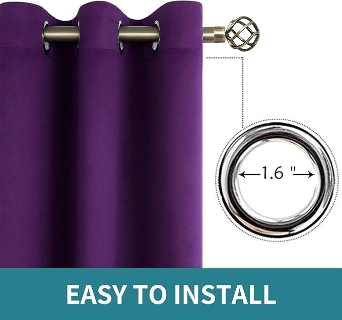 BGment Blackout Curtains for Bedroom - Grommet Thermal Insulated Room Darkening Curtains for Living Room, Set of 2 Panels (52 x 72 Inch, Purple)