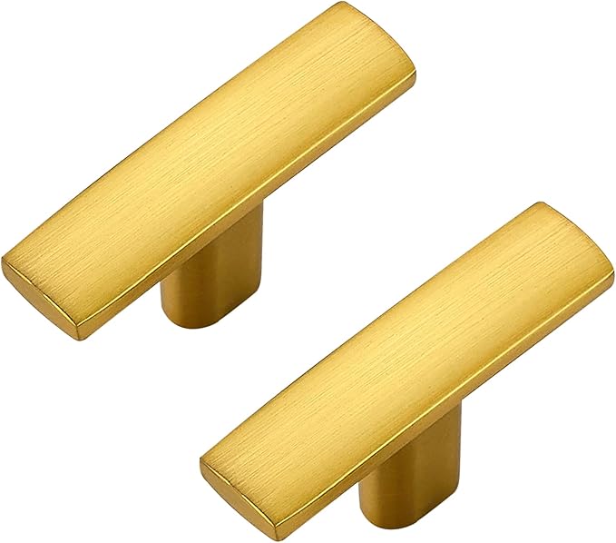 15 Pack Gold Cabinet Knobs - Curved Cabinet Pulls Brushed Brass Knobs for Kitchen Cabinet Drawer Solid Dresser Knobs for Cabinet Hardware 1-3/4in Length Single Hole