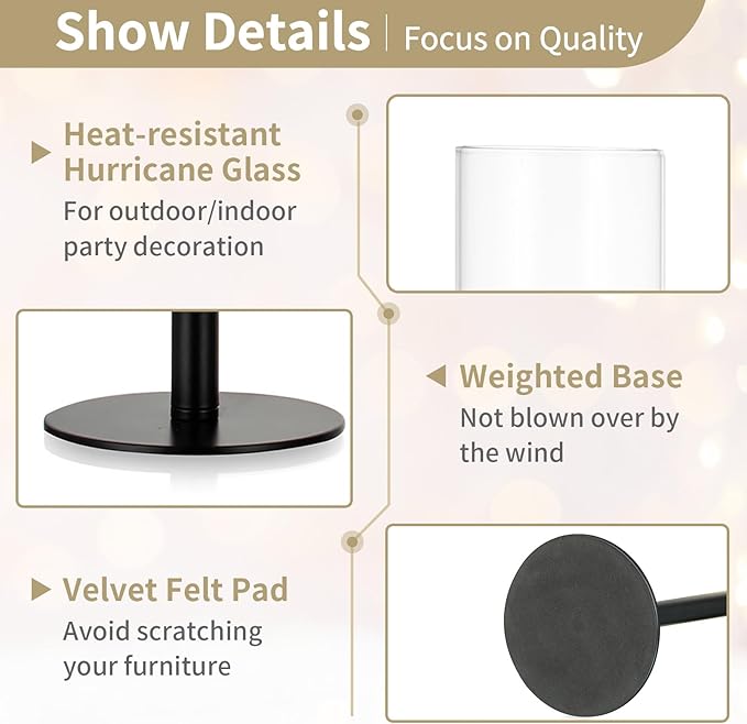 NUPTIO Hurricane Candle Holders Bulk: 18 Pcs Black Tapered Candlesticks Holder with Crystal Glass Cylinder Sleeves Metal Taper Candle Stick Holder for Christmas Thanksgiving Party Event Centerpieces