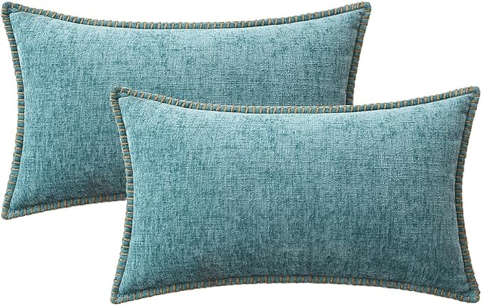 MIULEE Decorative Lumbar Throw Pillow Covers 12x20 Inch Aqua Blue 2 Pack | - Image 6