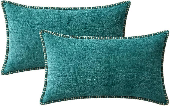 MIULEE Decorative Lumbar Throw Pillow Covers 12x20 Inch Teal 2 Pack | Farmhouse - Image 8