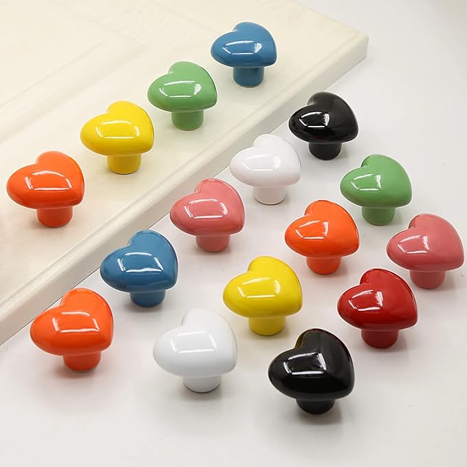 HUAMULAN 15PCS Glossy Ceramic Knobs Heart Shape Cabinet Dresser Kids Child Pulls Door Handles Cupboard Wardrobe Drawer