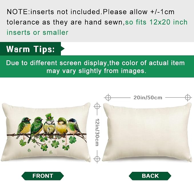 RABUSOFA St.Patricks Day Pillow Covers 12x20 Inch, Birds Shamrock St Patricks - Image 7