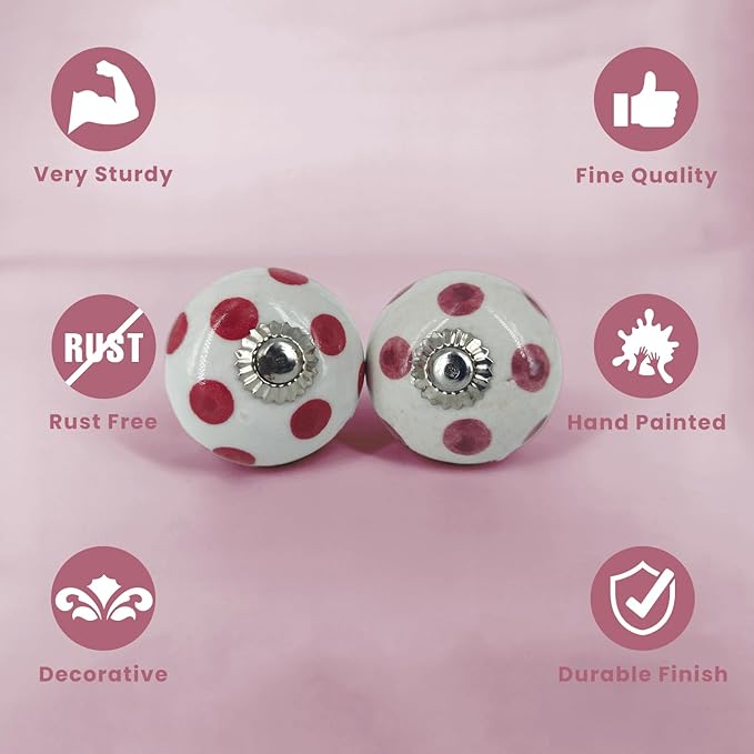 Handamde Pink Ceramic Stone Cabinet Knobs, Vintage Decorative Drawer Pulls for Trendy Cabinets, Modern Dressers & Cupboards, Knobs for Kitchen & Furniture - Set of 6