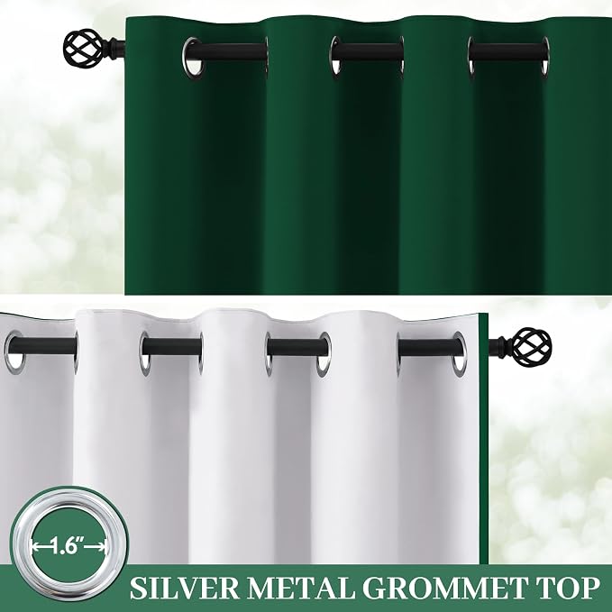 Yakamok Dark Green 100% Blackout Curtains 63 Inches Long 50" Wide 2 Panels | - Image 2