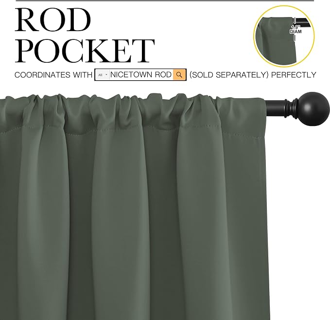 NICETOWN 2 Panels Blackout Curtains, Rod Pocket Window Curtains Room Darkning - Image 2