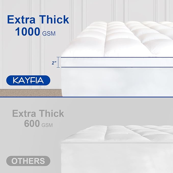 KAYFIA King Mattress Topper,Extra Thick Mattress Pad Cover for Deep Sleep,3D+7D Snow Down Alternative Fill Overfilled Plush Pillow Top Mattress with 8-23 Inch Deep Pocket-White