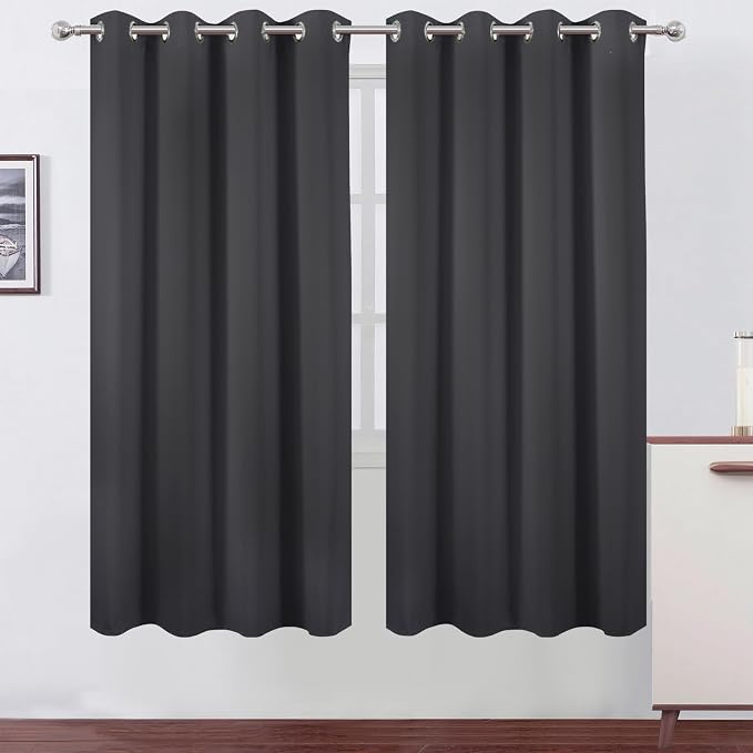 Dark Grey Thermal Blackout Curtains/52 x 72 Inch/Set of 2 Panels Room Darkening by Lemomo