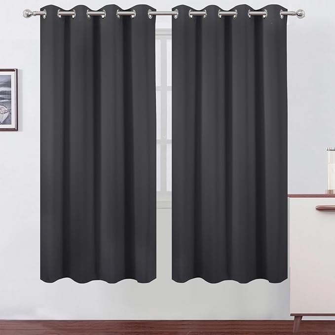 Blackout Curtains 66 x 72 Inch Long Dark Grey Curtains Set of 2 Panels Room by Lemomo