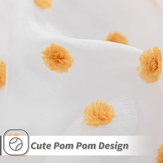 MYSKY HOME Pom Pom Curtains for Girls Bedroom 63 Inch Burnt Orange Curains for Nursery Kids Room Sheer Curtains for Living Room Dining Room Rod Pocket Small Window 52" x 63" Set of 2