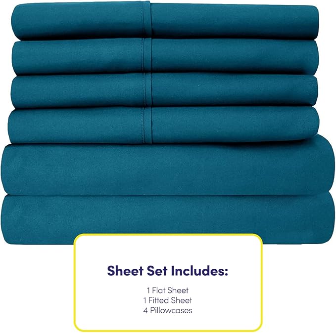 Full Size Bed Sheets - 6 Piece 1500 Supreme Collection Fine Brushed Microfiber Deep Pocket Full Sheet Set Bedding - 2 Extra Pillow Cases, Great Value, Full, Teal
