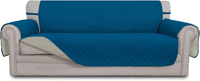 Easy-Going Reversible Couch Cover, 4 Seater Sofa, Peacockblue/Beige | XX-Large by Easy-Going