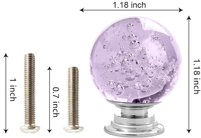 12 Pcs 30mm Round Shape Bubble Crystal Glass Cabinet Knobs with Screws Drawer Knob Pull Handle Used for Kitchen, Dresser, Door, Cupboard (Lavender)