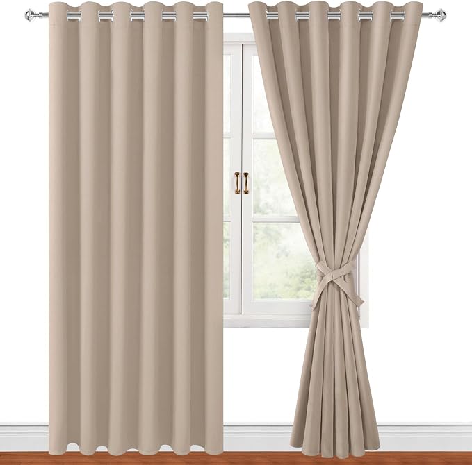 Grommet Blackout Curtains for Bedroom 70 x 84 Inches Camel 2 Panels | Thermal by Hiasan