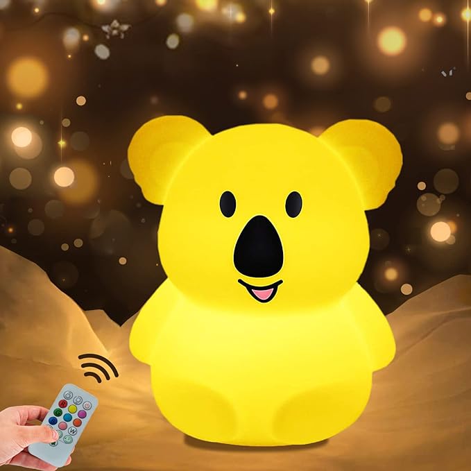 WHA&DARREN Koala Night Light for Kids, Silicone Bedside Lamp, Baby Nursery Light, Children Night Lights, Squishy Night Light for Kids Room,Kawaii Lamp, Animal Night Lights for Girls and Boys