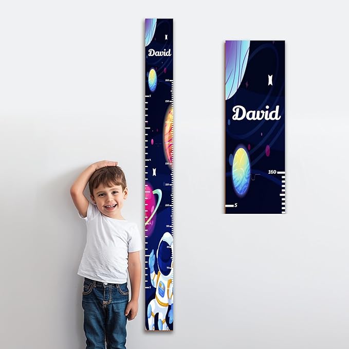 Personalized Growth Chart for Wall, Wooden Height Chart for Kids, Cute Height Measurement for Child/Girls/Boys, Baby and Toddler's Playroom/Kid's Room/Nursery Decor, Astronaut