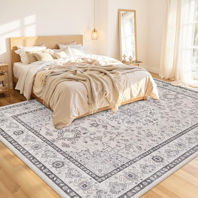 8x10 Area Rugs Living Room: Bedroom Washable Carpet Beige & Grey | Large - Image 2