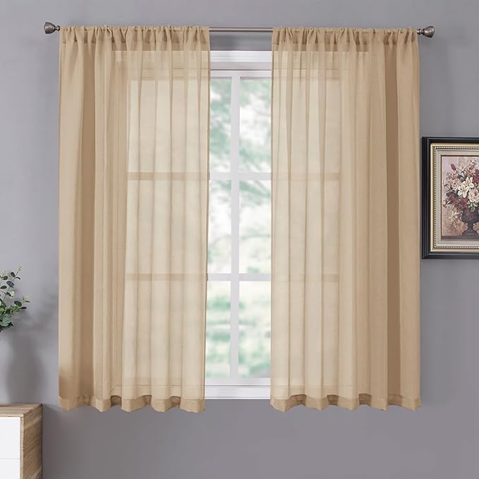 Tollpiz Short Sheer Curtains Linen Textured Living Room Curtain Sheers Light by Tollpiz