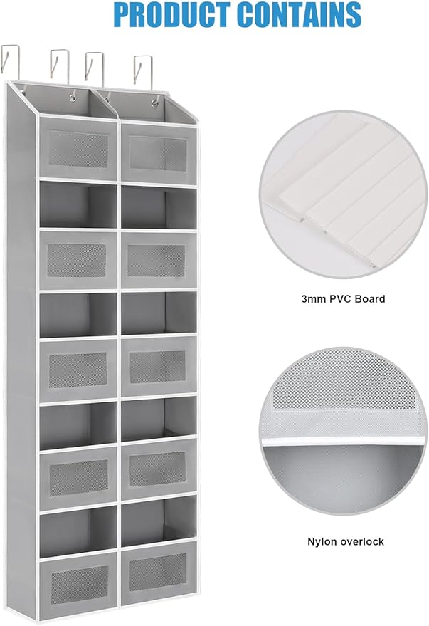 Over the Door Organizer - 10 Compartments, 80 lbs Load Behind Door Storage, Extra Large Hanging Storage Organization, Door Hanging Organizer for Bedroom, Bathroom, Nursery, Shoes, Diaper, Grey