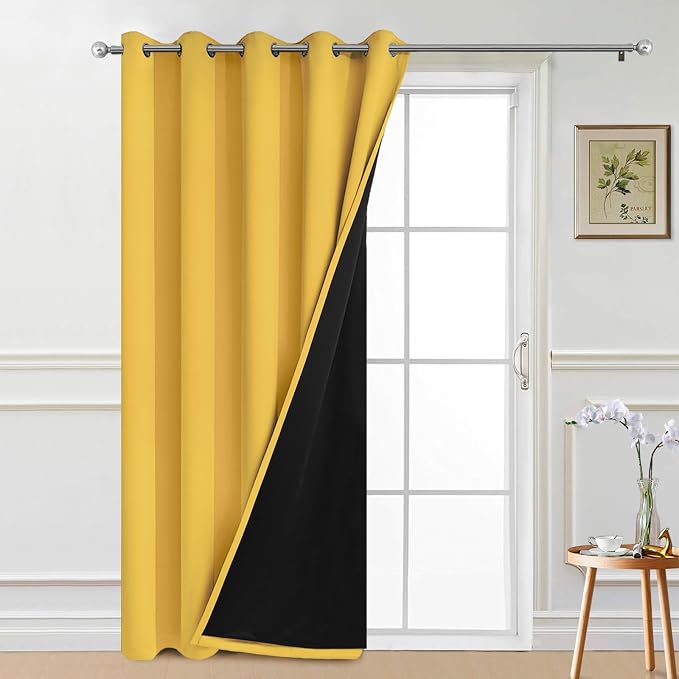 Yakamok Mustard Yellow Blackout Patio Door Curtain Panels W70 x L84, 2 Thick by Yakamok