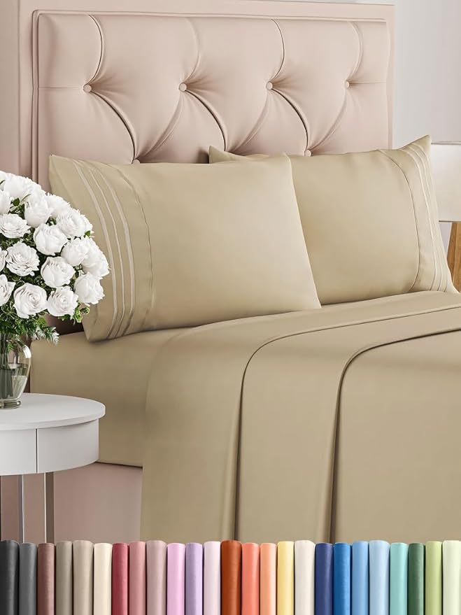 Full Size 4 Piece Sheet Set - Comfy Breathable & Cooling Bed Sheets Set - Hotel Luxury Bedding for Women, Men, Kids, Teens, Boys & Girls - Deep Pockets, Ultra-Soft and Wrinkle Free - Oeko-Tex - Beige