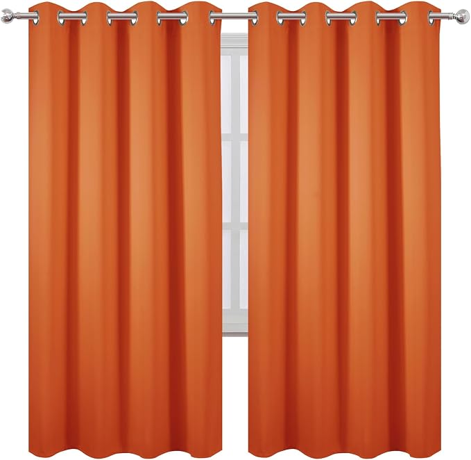 Blackout Curtains 66 x 72 Inch Long Orange Curtains Set of 2 Panels Room - Image 2