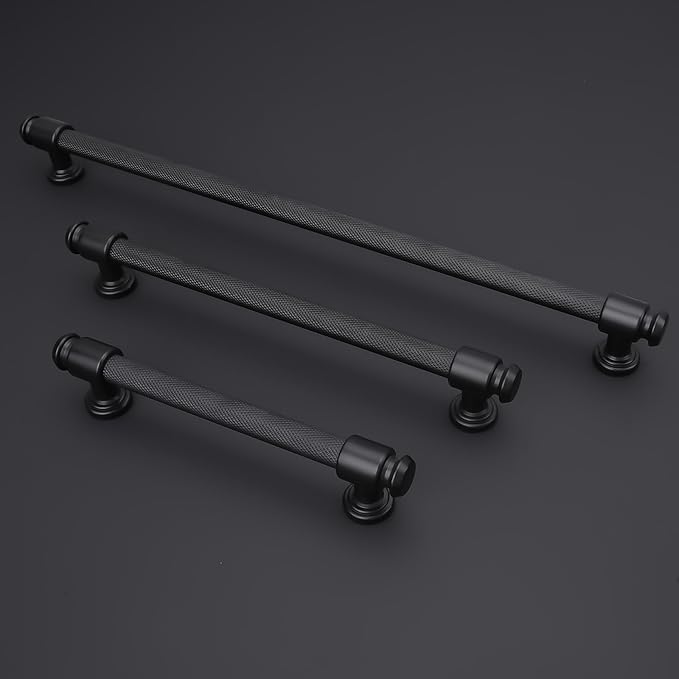10 Pack 3-3/4 inch(96mm) Matte Black Kitchen Cabinet Handles Knurled Cabinet Pulls Black Drawer Pulls Kitchen Cabinet Hardware Kitchen Handles Drawer Pulls Dresser Handles