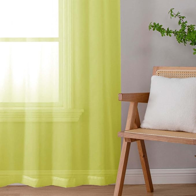 Lemon Sheer Curtains 78 Inches Long 2 Panels, Solid Voile Dual Rod Pockets - Image 6