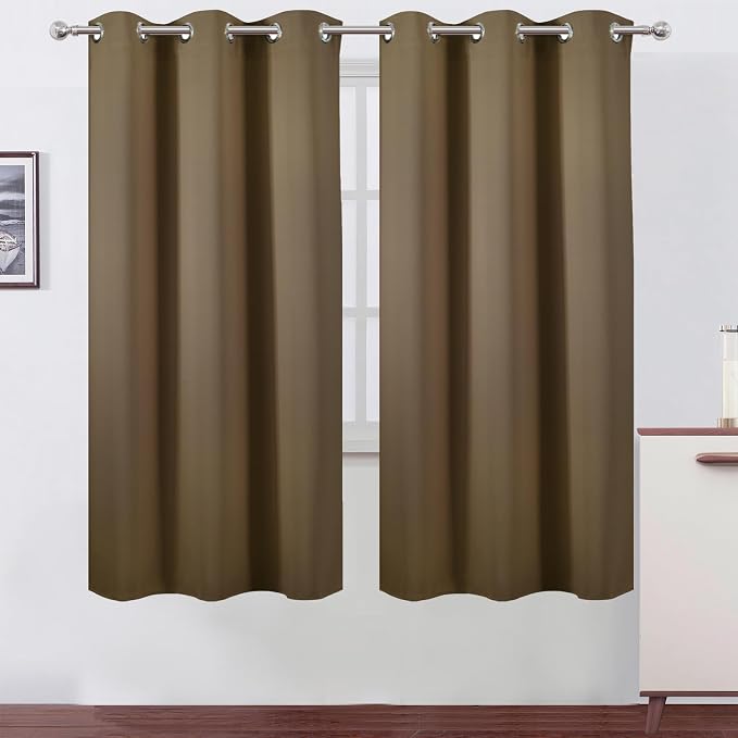 Brown Thermal Blackout Curtains/42 x 72 Inch/Set of 2 Panels Room Darkening by Lemomo