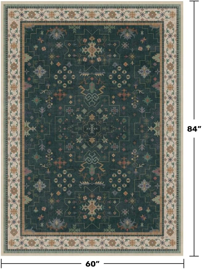 Dark Green Oushak 5x7 Living Room Rug - Image 2