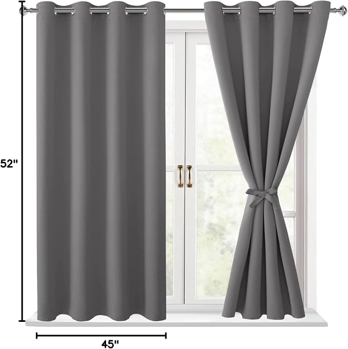 Blackout Curtains for Bedroom, Light Grey, 52 x 45 Inch, 2 Panels | Thermal - Image 9