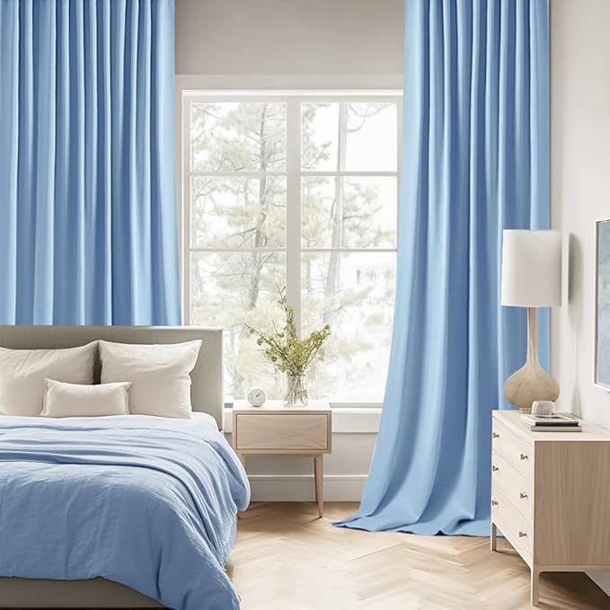 MIULEE Sky Blue Back Tab Blackout Curtains 52x102 Inch Long 2 Panels Set | Rod - Image 2